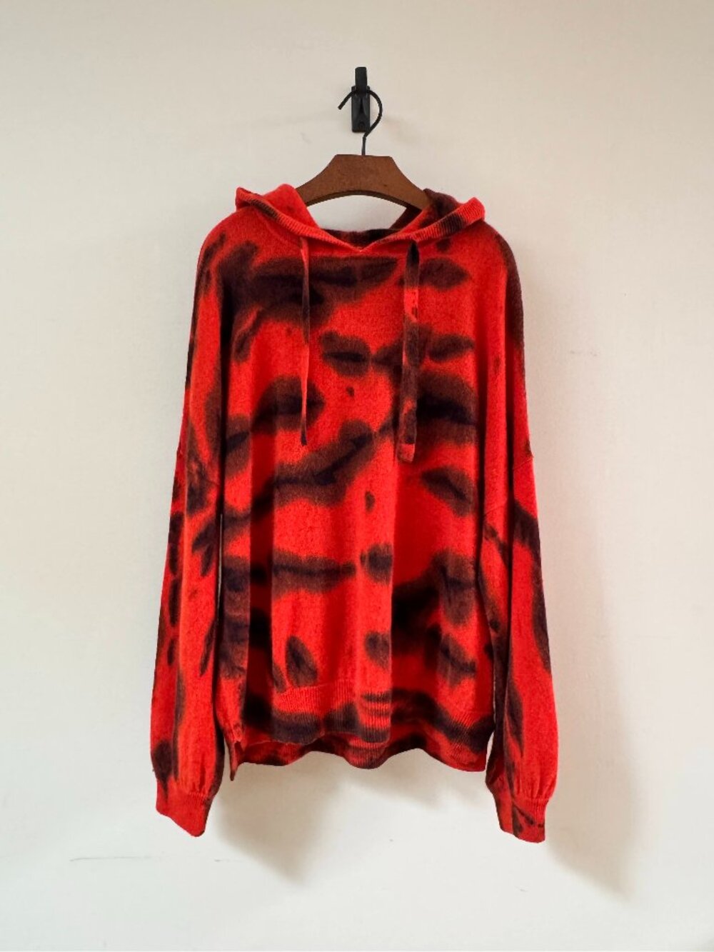 CRUSH. Cashmere Tie-Dye Print Knit Hoodie - Orange & Charcoal - Picture 2 of 7
